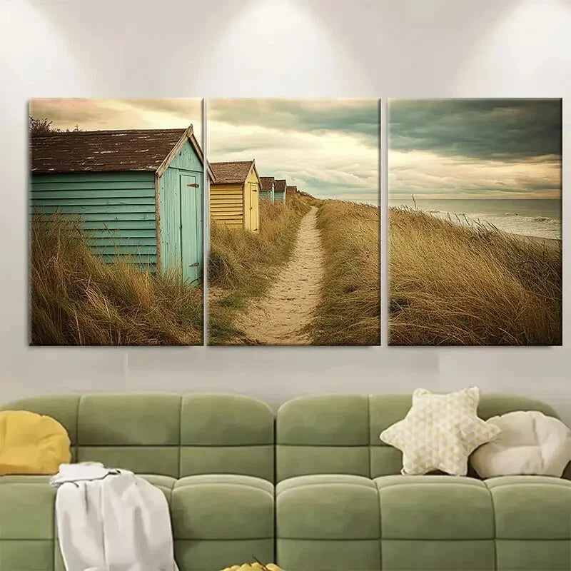 3pcs Vintage Beach House Coastal Beach Metal Print Ready to Hang Art