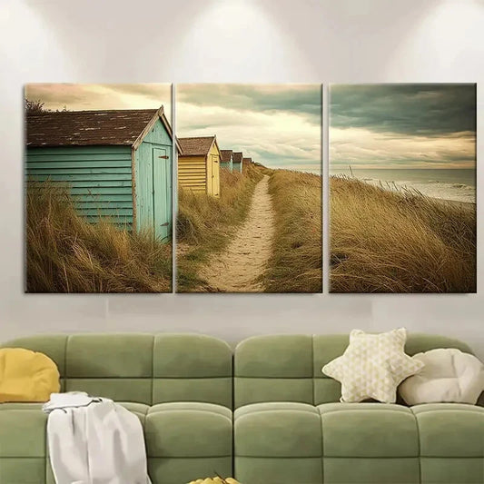 3pcs Vintage Beach House Coastal Beach Metal Print Ready to Hang Art