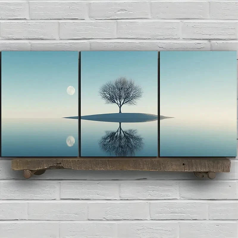 3pcs Reflection of Trees Moon Metal Print Ready to Hang Art