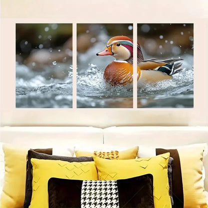 3pcs Mandarin Duck Bird Lovers Decor Wall Art Set Canvas Framed 40x60cm - High Quality Print 100% Australian Made Wall Canvas Ready to Hang