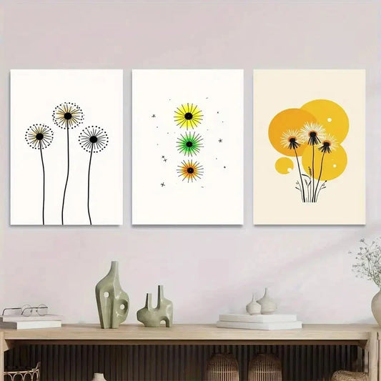 3pcs Modern Minimalist Flower Yellow Wall Art Set Canvas Framed 40x60cm - High Quality Print 100% Australian Made Wall Canvas Ready to Hang