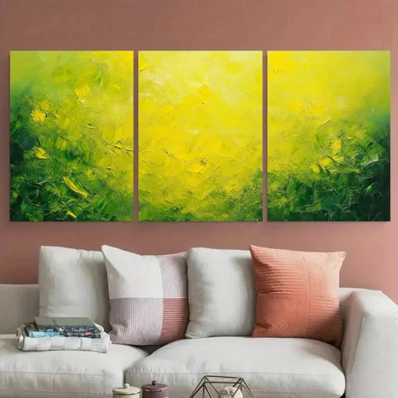 3pcs Yellow Green Abstract Modern Sunlight Design Metal Print Ready to Hang Art