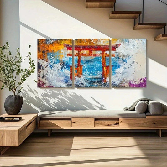 3pcs Ocean Waves Vibrant Abstract Metal Print Ready to Hang Art