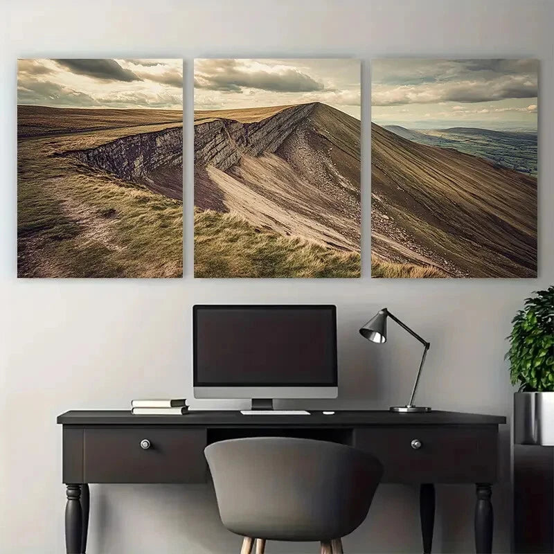 3pcs Great Ridge and Mam Tor Vintage Peak District Metal Print Ready to Hang Art