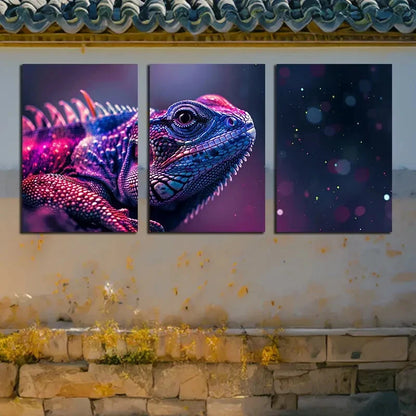 3pcs Chameleon Closeup View Illustration Metal Print Ready to Hang Art