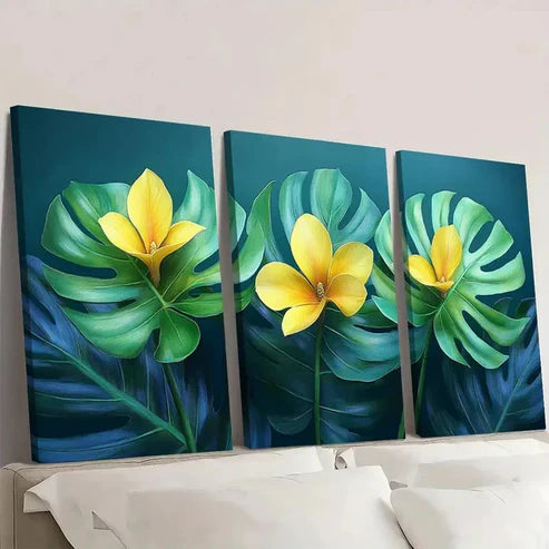 3pcs Sage Green Tropical Monstera Leaf S Wall Art Set Canvas Unframed - High Quality Print 100% Australian Made Wall Canvas