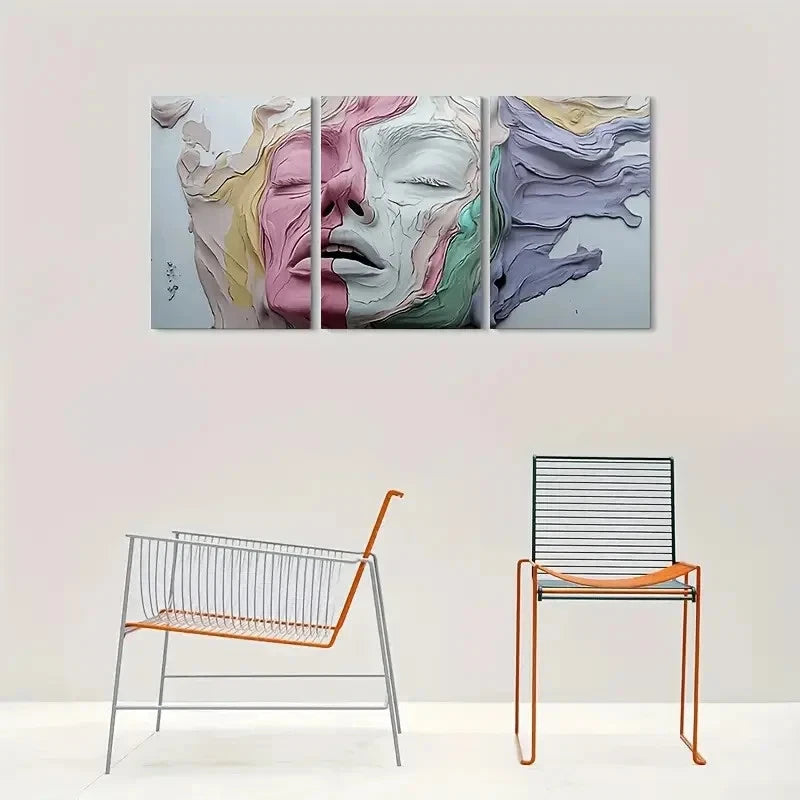3pcs Abstract Face Triptych Painting Metal Print Ready to Hang Art