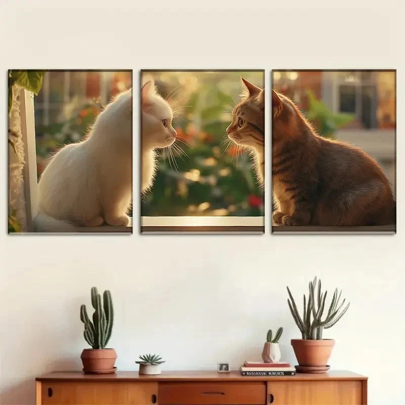 3pcs Animal Art Wall Decor White Cat Tabby Cat Metal Print Ready to Hang Art