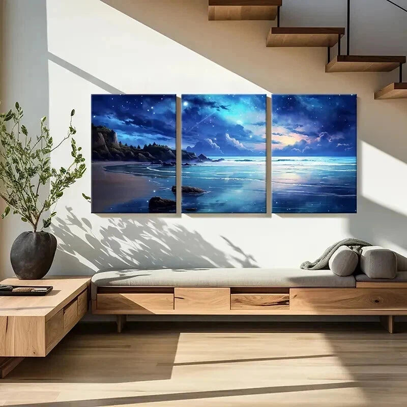 3pcs Fantasy Landscape Art Starry Sky Beach Wall Art Set Canvas Framed 40x60cm - High Quality Print 100% Australian Made Wall Canvas Ready to Hang