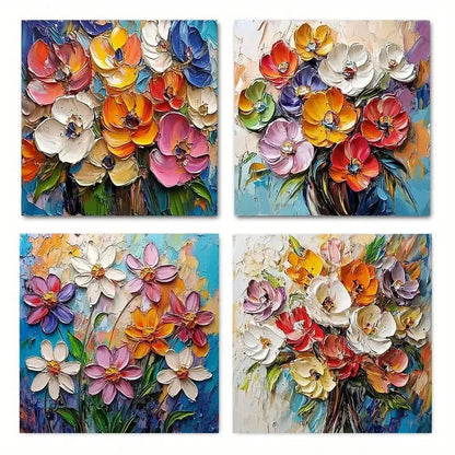 4pcs Colorful Flowers Wall Art Canvas Framed