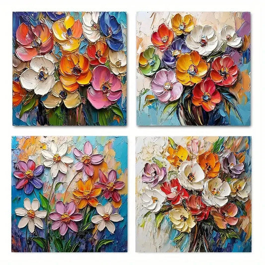 4pcs Colorful Flowers Wall Art Canvas Framed