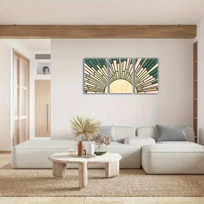 3pcs Sunshine Sage Green Beige Geometric Metal Print Ready to Hang Art