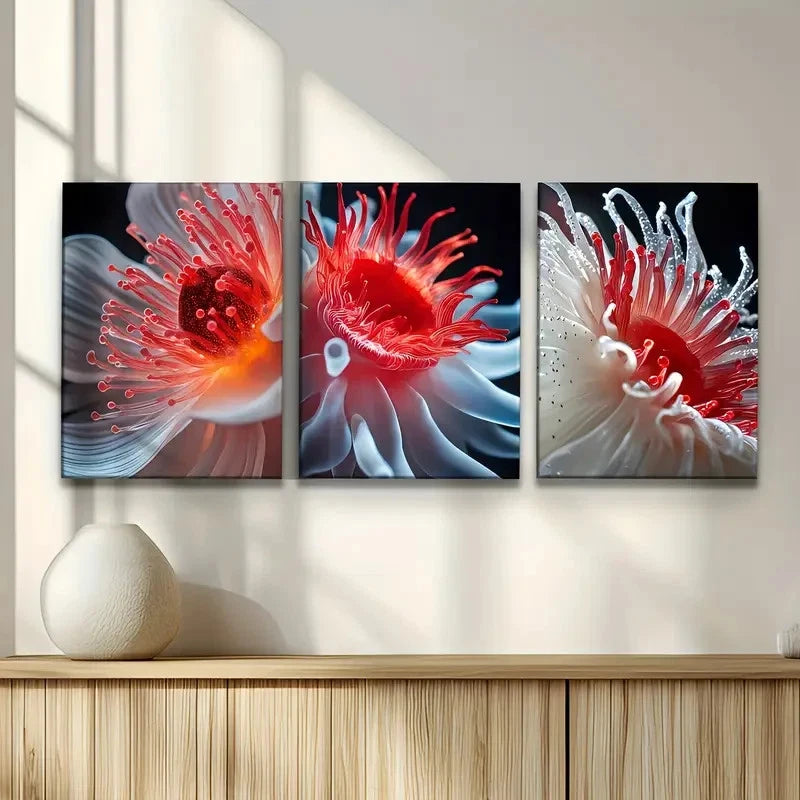 3pcs Pink & White Jellyfish Design Metal Print Ready to Hang Art