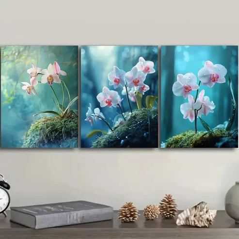 3pcs Purple Orchids on Moss Wall Art Set Canvas Unframed – High Quality Print 100% Australian Made Wall Canvas