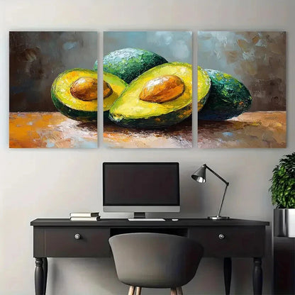 3pcs Avocado Impasto Illustration Metal Print Ready to Hang Art