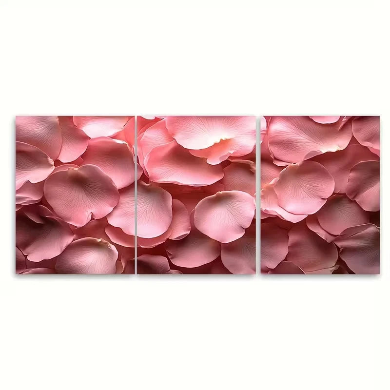 3pcs Delicate Light Pink Rose Petals Abstract Metal Print Ready to Hang Art