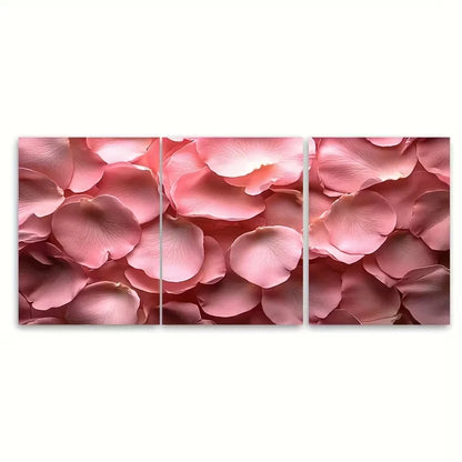 3pcs Delicate Light Pink Rose Petals Abstract Metal Print Ready to Hang Art