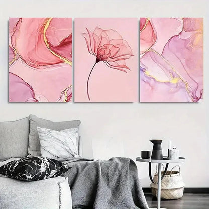 3pcs Pink Alcohol Ink Floral Wall Art Set Canvas Framed 40x60cm - High Quality Print 100% Australian Made Wall Canvas Ready to Hang