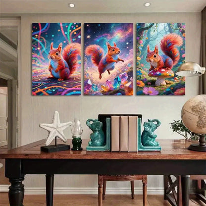 3pcs Colorful Mushrooms & Starry Night Squirrel Metal Print Ready to Hang Art