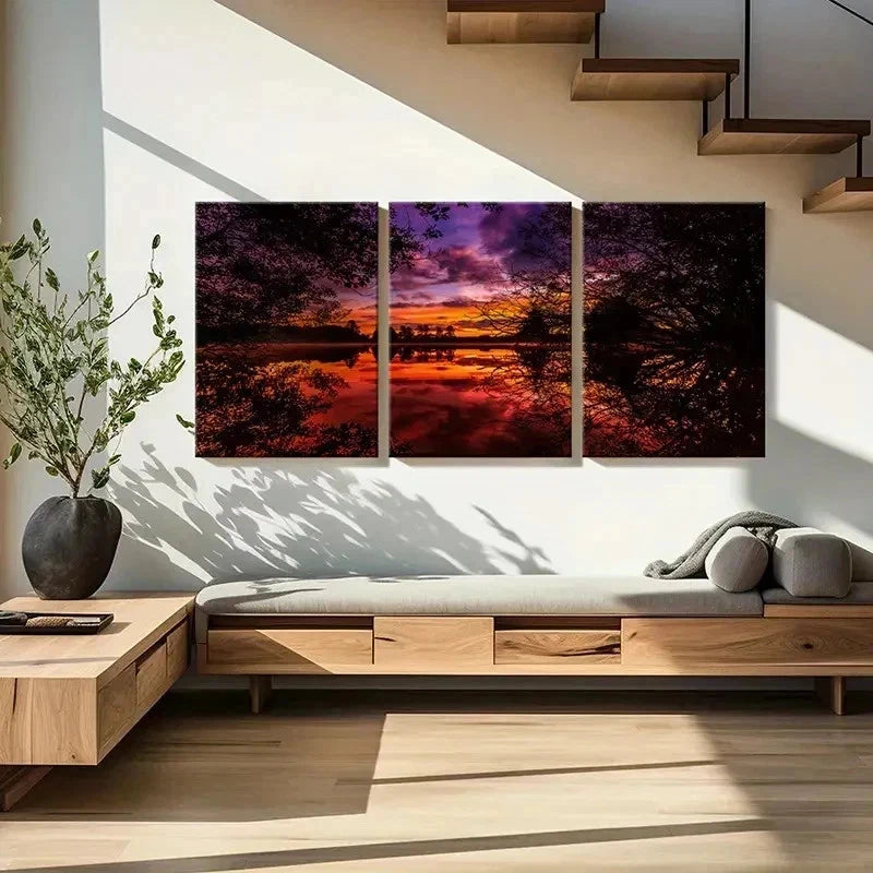 3pcs Lake Sunset Natural Landscape Wall Art Set Canvas Framed 40x60cm - High Quality Print 100% Australian Made Wall Canvas Ready to Hang