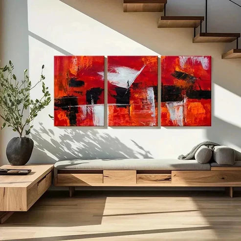3pcs Red And Black Blocks Abstract Wall Art Canvas Unframed - High Quality Print 100% Australian Made Wall Canvas