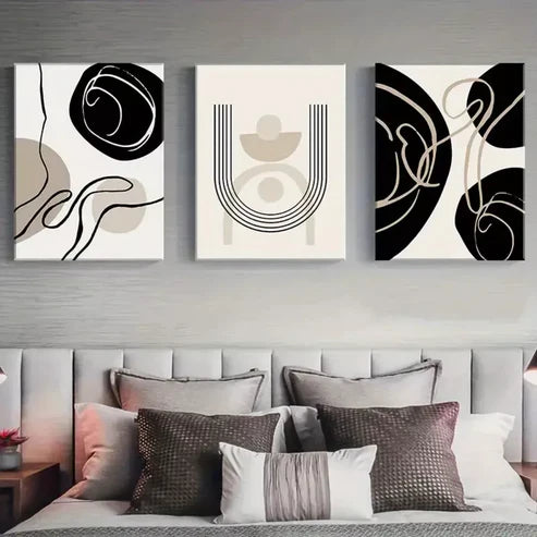 3pcs Abstract Mid Century Modern Boho Wall Art Canvas Framed 60x90cm - High Quality Print 100% Australian Made Wall Canvas Ready to Hang