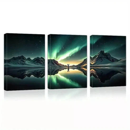3pcs Charming Aurora Mountains Lake Night Sky Canvas Unframed - High Quality Print 100% Australian Made Wall Canvas