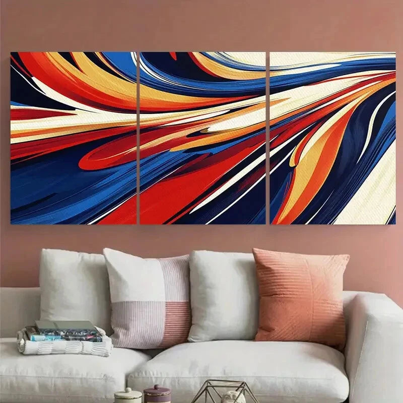3pcs Mid-Century Modern Vibrant Swirl Design Metal Print Ready to Hang Art