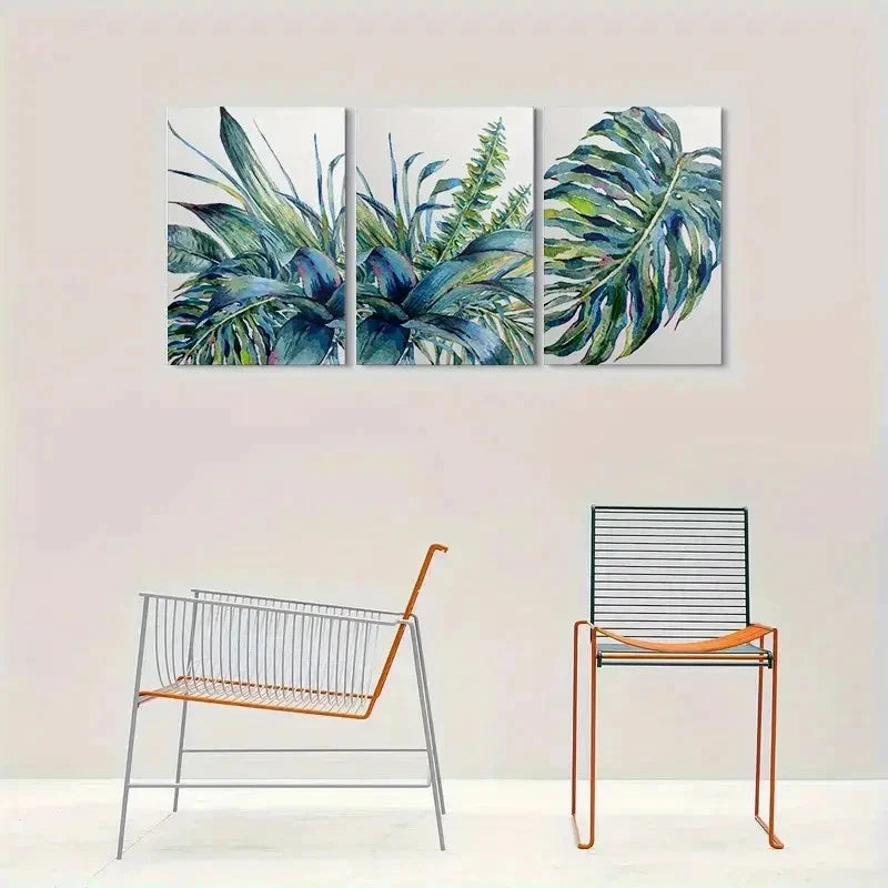 3pcs Modern Tropical Green Leaf Wall Art Set Canvas Framed 40x60cm - High Quality Print 100% Australian Made Wall Canvas Ready to Hang