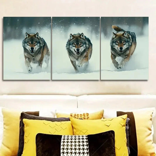 3pcs Featuring a Fierce Wolf Pack Metal Print Ready to Hang Art