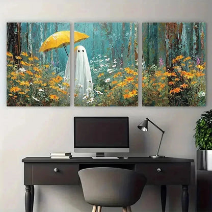 3pcs Cute Ghost In Woods With Yellow Perfect Wall Art Set Canvas Framed 40x60cm - High Quality Print 100% Australian Made Wall Canvas Ready to Hang