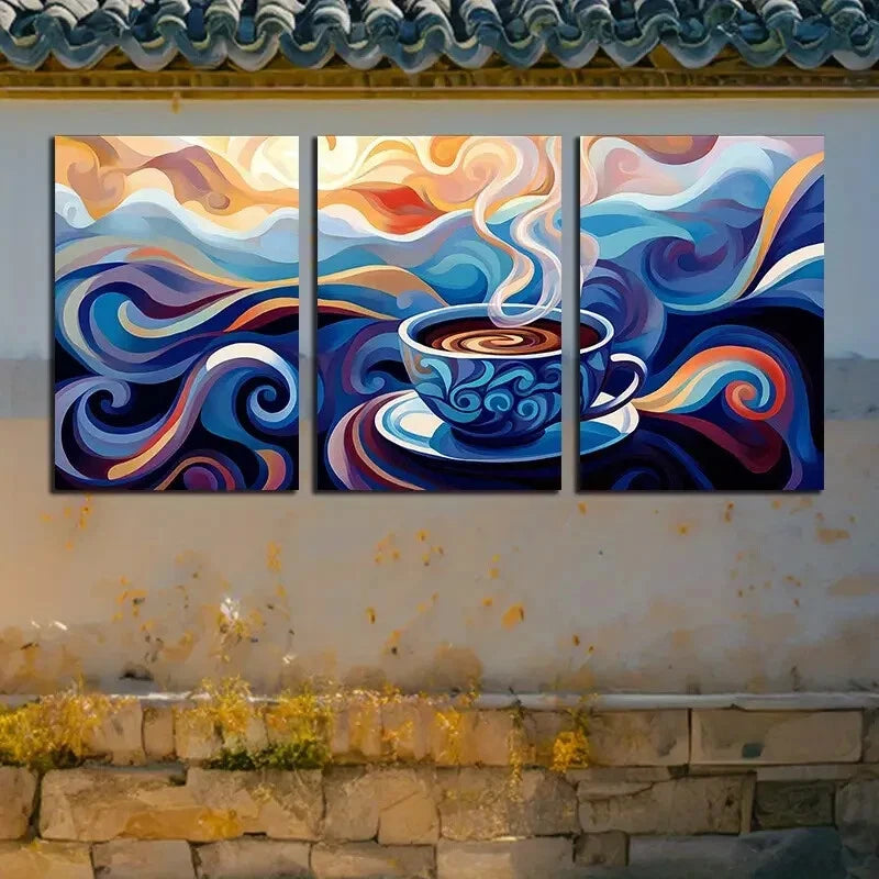 3pcs Abstract Coffee Wavy Vibrant Colors Design Metal Print Ready to Hang Art