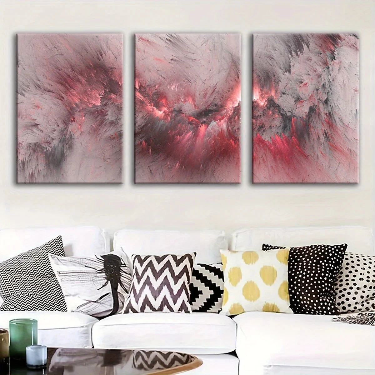 3pcs Abstract Pink Cloud Fantasy Metal Print Ready to Hang Art