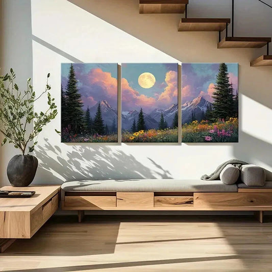 3pcs Moonlit Mountain Landscape Scenery Metal Print Ready to Hang Art