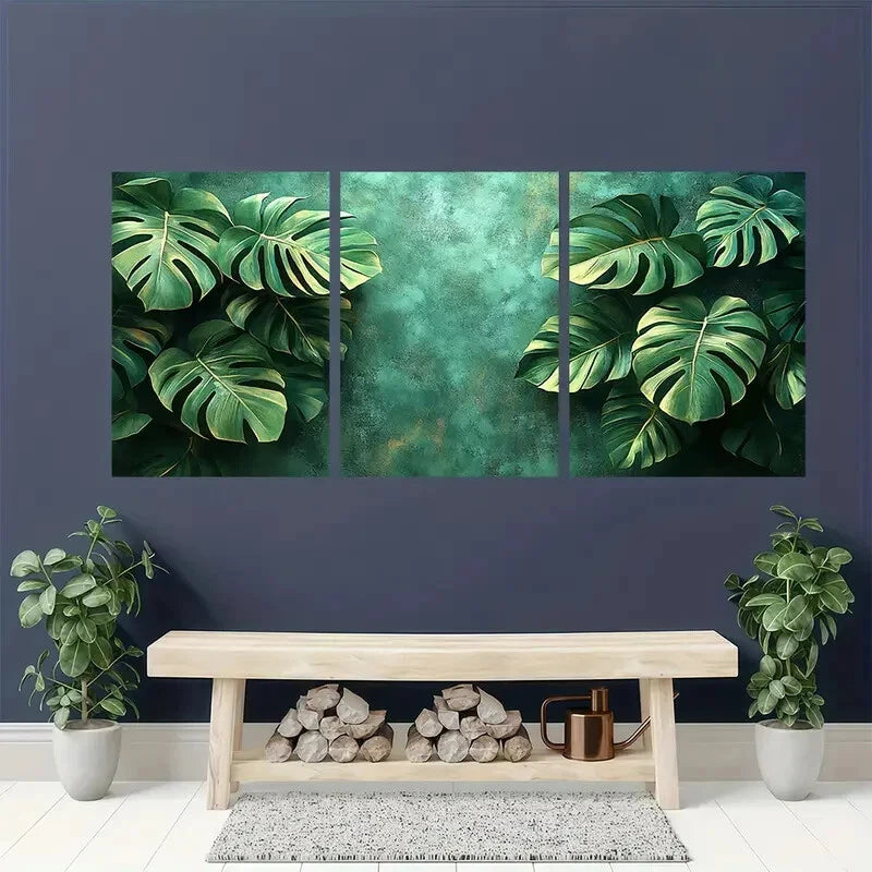 3pcs Minimalist Sage Green Monstera Leaf Metal Print Ready to Hang Art