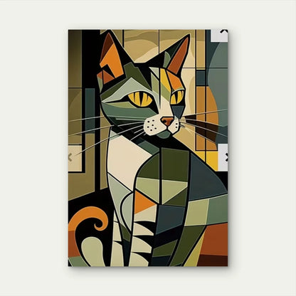 Olive - Toned Geometric Cat 60x90cm Metal Print Ready to Hang
