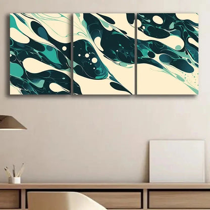 3pcs Ocean Waves Black & Teal Swirls Metal Print Ready to Hang Art