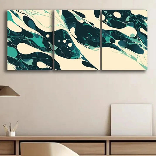 3pcs Ocean Waves Black & Teal Swirls Metal Print Ready to Hang Art