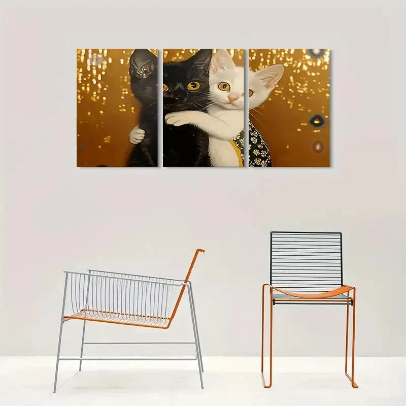 3pcs Adorable Black and White Kitten Metal Print Ready to Hang Art