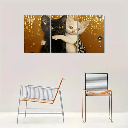 3pcs Adorable Black and White Kitten Metal Print Ready to Hang Art