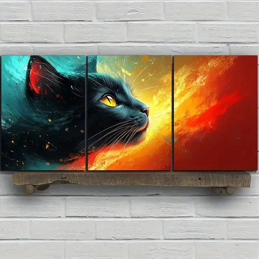 3pcs Colorful and Beautiful Cat Metal Print Ready to Hang Art