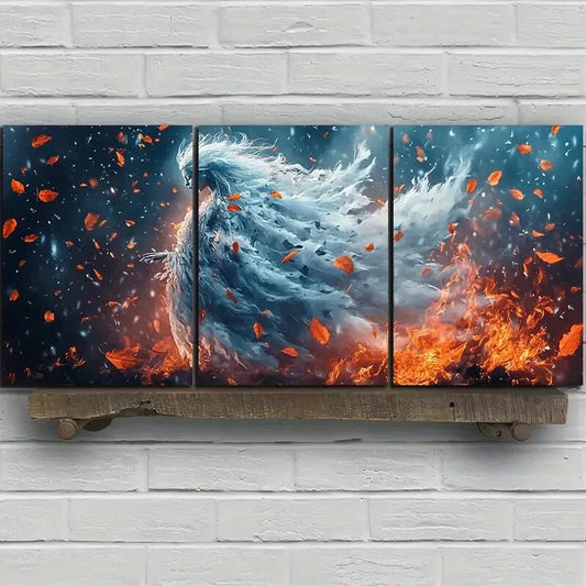 3pcs Woman Dancing in The Wind Golden Leaves Metal Print Ready to Hang Art