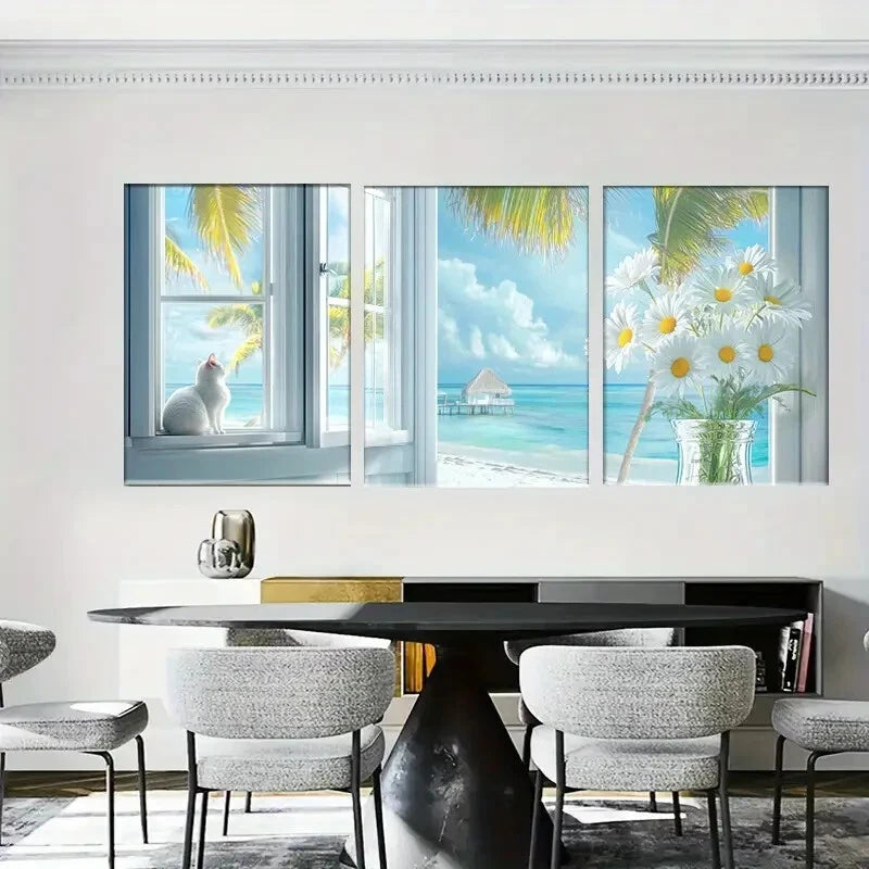 3pcs Coastal Tropical Beach & Palm Tree Prints Metal Print Ready to Hang Art