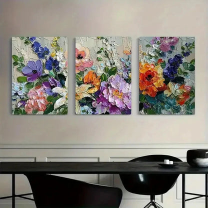 3pcs Monet-Style Flower Retro Art Painting Metal Print Ready to Hang Art