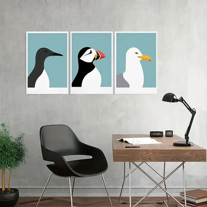3pcs Seagull Puffin Guillemot Wall Art Metal Print Ready to Hang Art