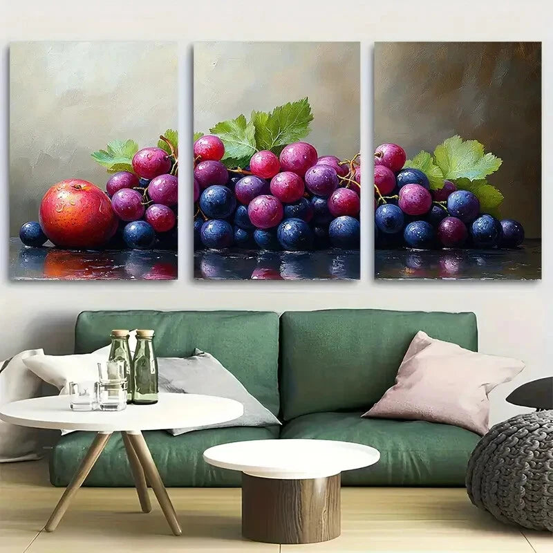 3pcs Still Life of Fruit Kitchen Design Metal Print Ready to Hang Art