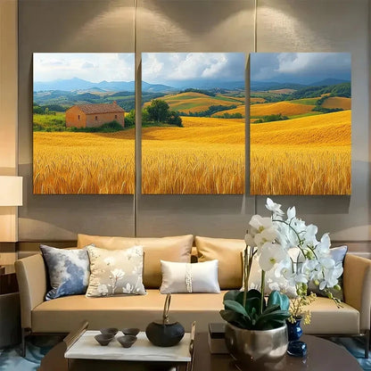3pcs Golden Wheat Field Countryside Farmhouse Metal Print Ready to Hang Art