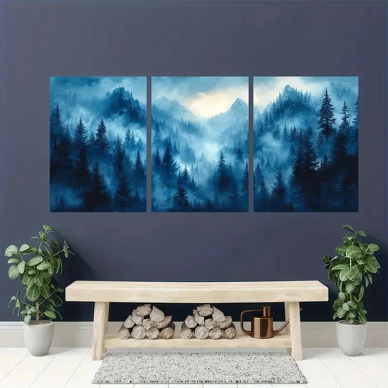 3pcs Blue Forest Prints Shoshone Landscape Metal Print Ready to Hang Art