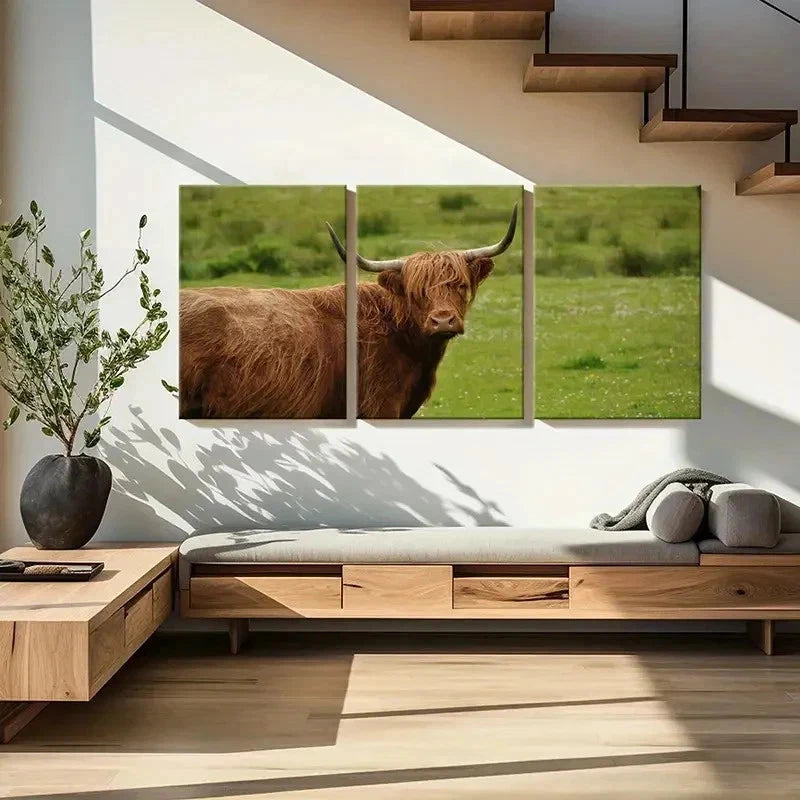 3pcs Highland Cattle Animal Portrait Wall Art Set Canvas Framed 40x60cm - High Quality Print 100% Australian Made Wall Canvas Ready to Hang