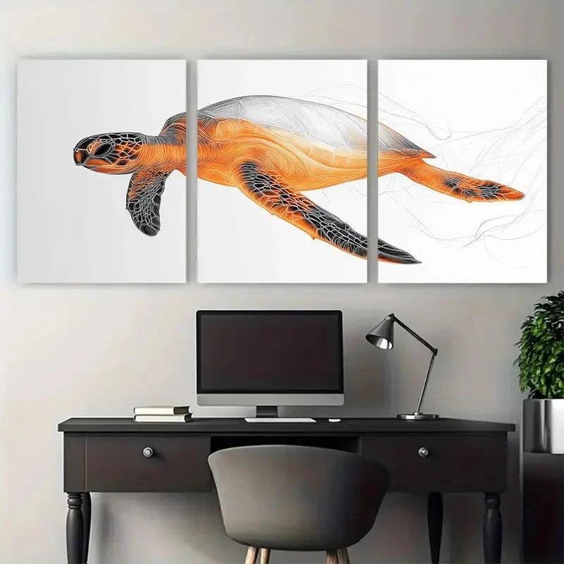 3pcs Minimalist Abstract Sea Turtle Illustration Metal Print Ready to Hang Art